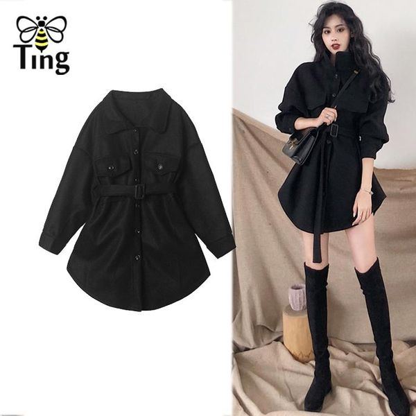 

casual dresses tingfly arrivals mini black dress streetwear lady girls singles breasted loose short vestidos chic, Black;gray