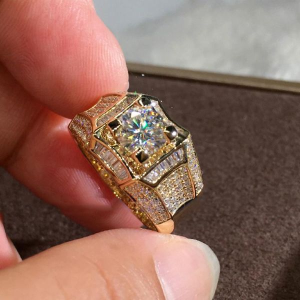 

cluster rings fashion golden zircon atmospheric punk style hip hop ring jewelry luxury banquet men and women engagement fine, Golden;silver
