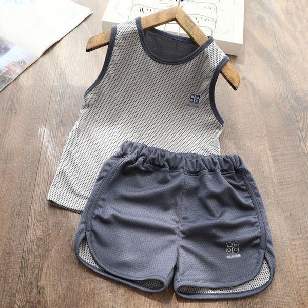 

running sets children's quick drying suit boys' and girls' vest shorts sports two piece mesh summer wear, Black;blue