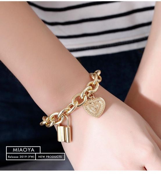 

charm bracelets -selling exaggerated bracelet, punk style hip-hop thick chain lock non-mainstream couple bracelet, Golden;silver