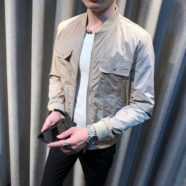 

men's jackets smart mens casual jacket autumn slim fit long sleeve stand collar bomber vintage pockets cargo coat spring men outerwear, Black;brown