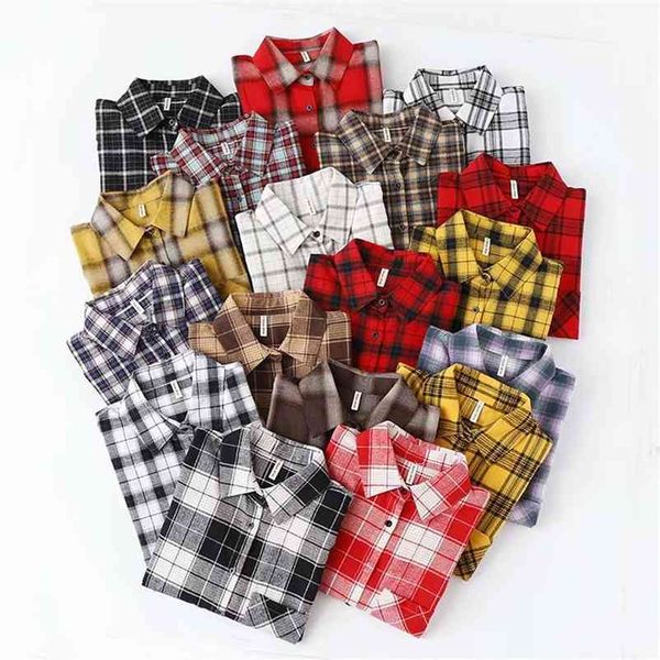 

fashion women chic oversized plaid blouse long sleeve female casual print shirts stylish cotton blusas 210519, White