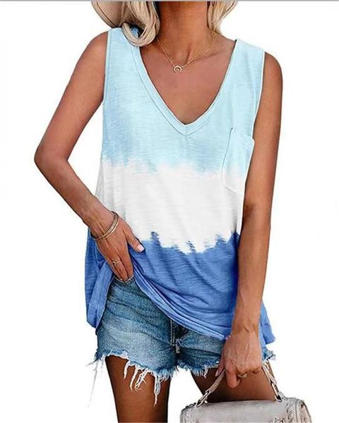 

women's t-shirt 5xl oversized gradient print women 2021 summer loose sleeveless female casual beach v-neck plus size clothing, White