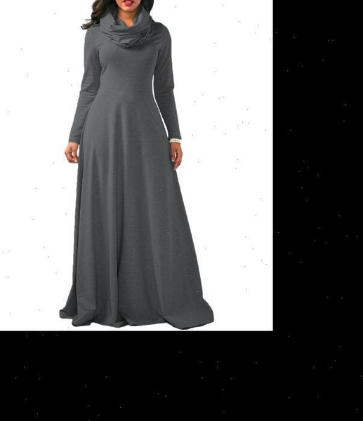 

womens dresses autumn winter women warm scarf neck dress casual long sleeve vintage pocket maxi female solid plus size, Black;gray