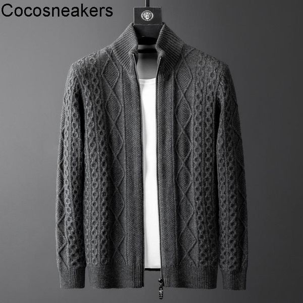 

men's sweaters autumn and winter light luxury sense of belonging meinuo wool thick stick twisted sweater stand collar knitted, White;black