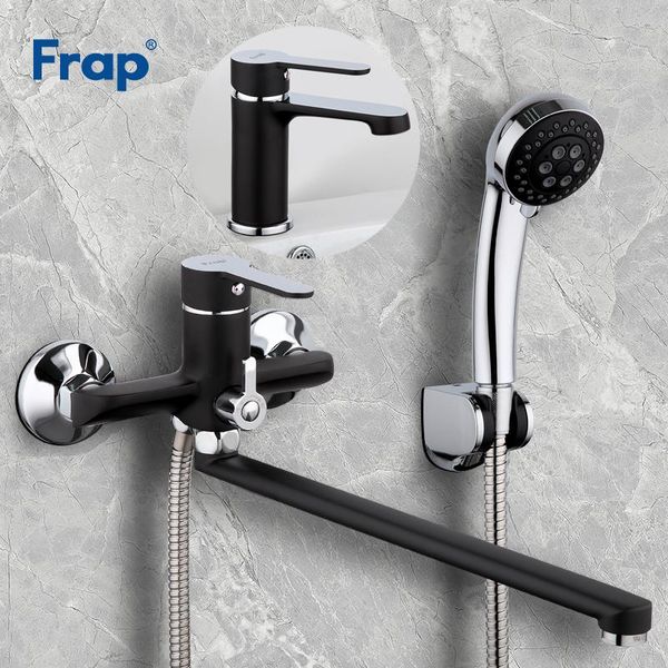 

frap set black outlet pipe bathtub shower faucet with bathroom basin tap cold and water mixer f2242 f1042 sets