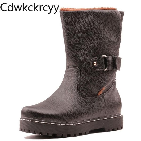 

boots winter the fashion round head thick bottom waterproof plus velvet keep warm high heel women size 34-48, Black