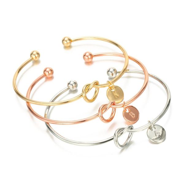 

26 letter knot heart bracelet fashion woman metal round pendant chain bangle classic girl hand link jewelry partyvgift lt-tta1033, Golden;silver