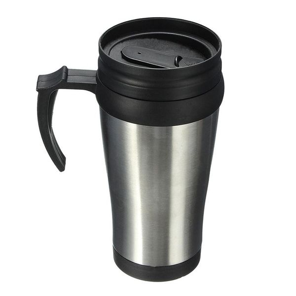 

stainless steel car mug travel tumbler water coffee tea cup 450ml silver+black cups & saucers