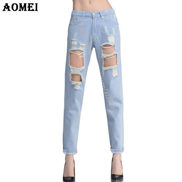 

women trousers vintage holes ripped jeans blue white female denim european vestidos fashion casual pants clothing 210416