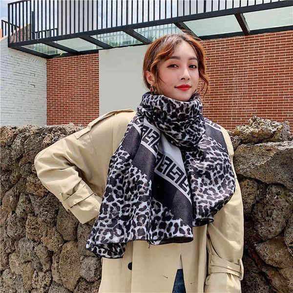 

design 2021 new popular leopard print balinese scarf beach sunscreen air conditioner towel, Blue;gray