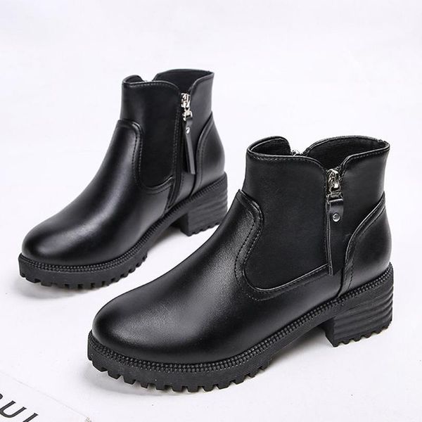 

boots women ankle zipper block heels ladies woman short botas mujer plus size chunky autumn female footwear winter, Black