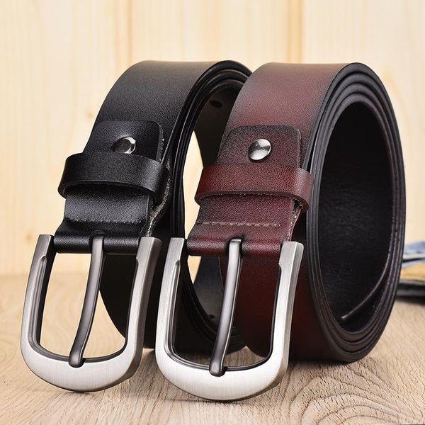 

peikong dropship genuine leather luxury strap male belts for men jeans casual belt pin buckle masculine cummerbund, Black;brown