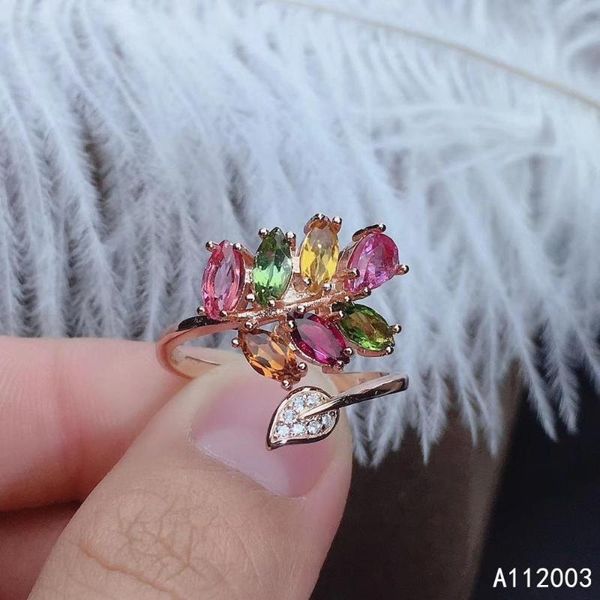 

cluster rings kjjeaxcmy fine jewelry 925 sterling silver inlaid natural tourmaline female ring noble support detection, Golden;silver