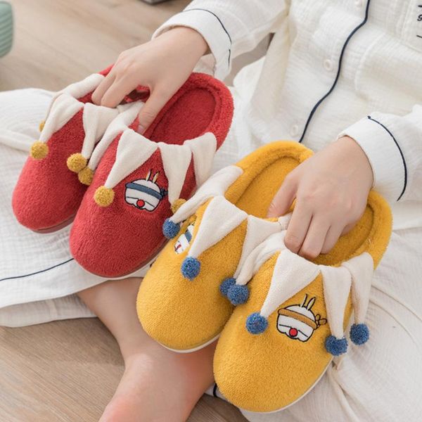

fashion cartoons women winter home slippers non-slip soft warm indoor bedroom fluffy fur buty damskie, Black