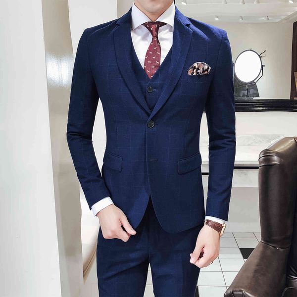 

men's suits & blazers (jacket + vest pants) boyfriend, wedding check, three piece suit, evening , high-end business casual wear, White;black