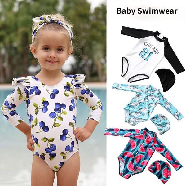

flower toddler girl swimsuits summer baby bathing suit kids long sleeve rash guard swimming girls bodysuit bikini one-pieces, Black