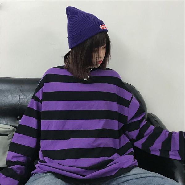 

women's hoodies & sweatshirts women striped purple harajuku couple streetwear oversize hoodie simple womens students pullovers autumn c, Black