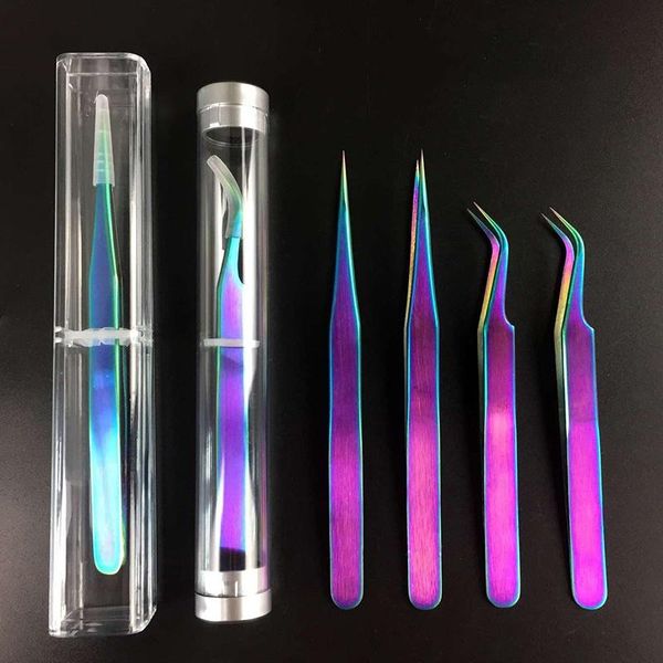 

eyebrow tools & stencils 2021 1 pcs stainless steel superhard anti-static tweezers colorful eyelashes makeup