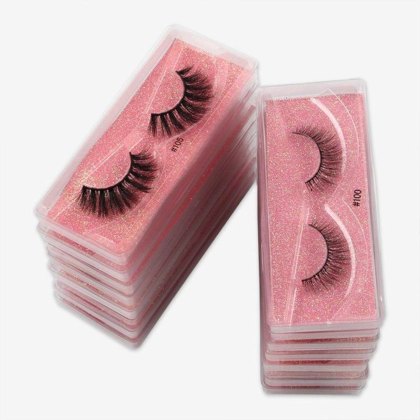 

wholesale 3d natural faux mink eyelashes in bulk with glitter pink card and transparent plastic box case package mix styles false