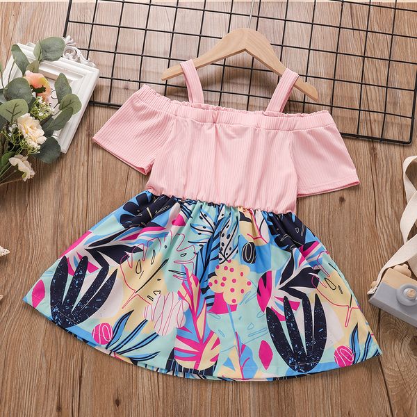 

2021 new design good quality factory price fashion selling childrens off-the-shoulder bowknot short-sleeved floral dress, White