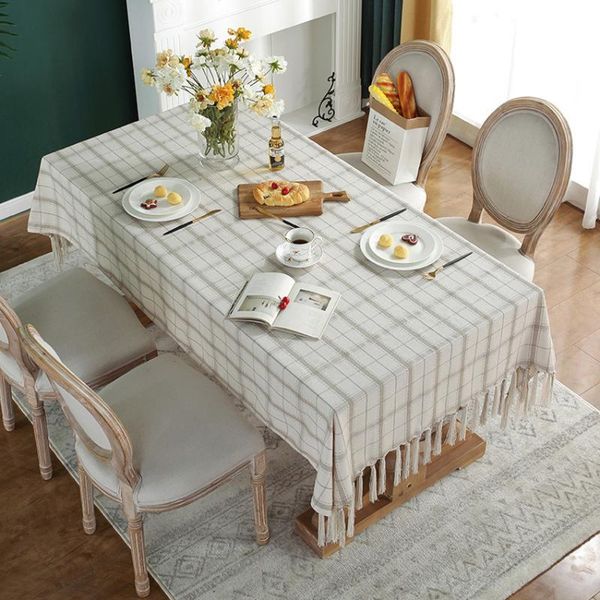 

table cloth plaid tablecloth with tassel tea dining desk decoration furniture dustproof cover outdoor wedding party mantel mesa nappe