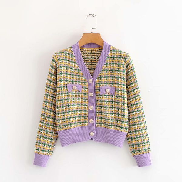 

sweaters small fragrance mixed color v-neck long-sleeved knit chic female cardigan harajuku korean loose plaid women's sweater, White;black