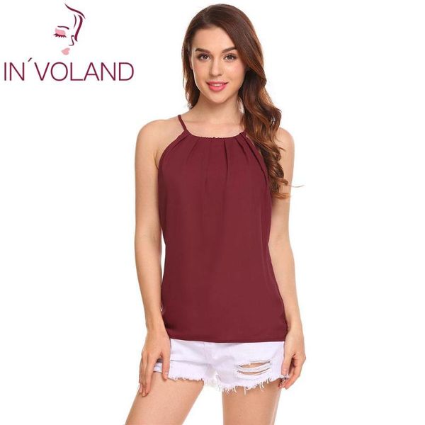 

women's tanks & camis women tank round neck front pleated solid color casual chiffon summer female cami, White
