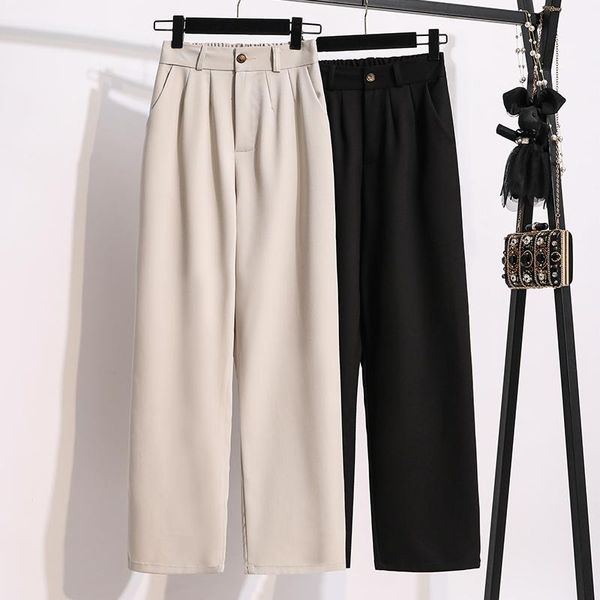 

women's pants & capris black beige wide-legged suit female high waist plus large size boyfriend for clothing 2021 trouser oversize d025, Black;white