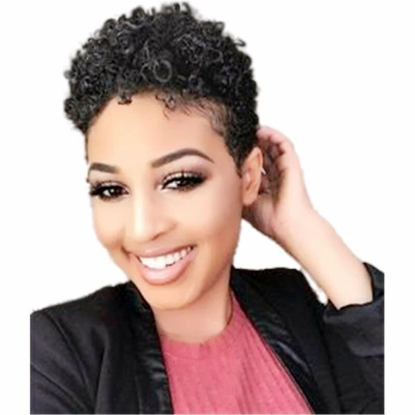 

human hair wig short afro curly pixie cut natural black party women, Black;brown