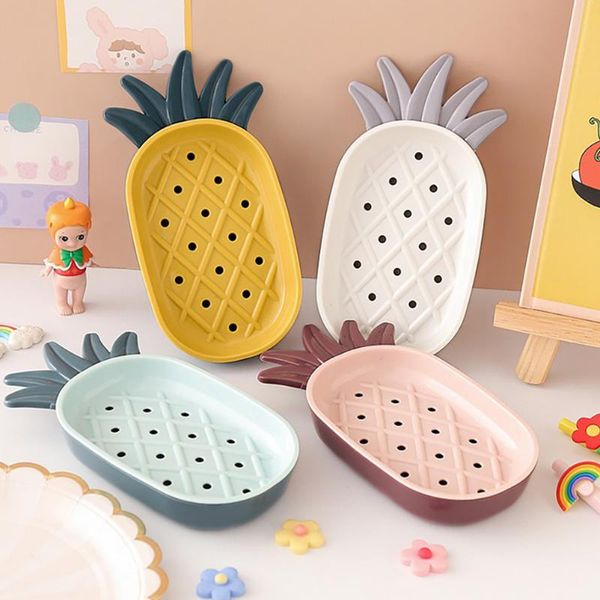 

4pcs/lot creative pineapple shape drain soap box storage easy clean dishes holder bathroom portable