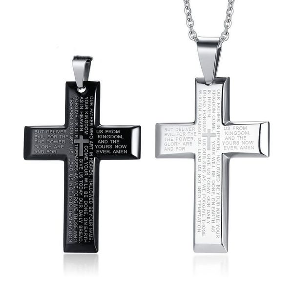 

pendant necklaces stainless steel english prayer cross with necklace, Silver