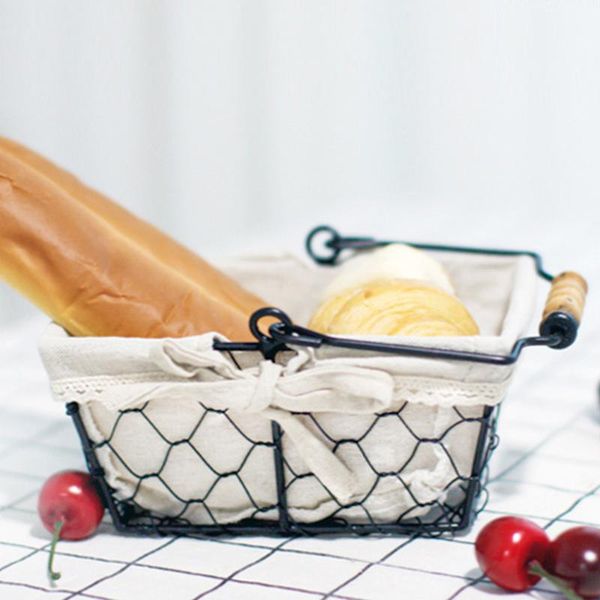 

storage baskets nordic style kitchen grocery handheld organizer vegetable linen lining eggs simple basket iron frame fruits holder