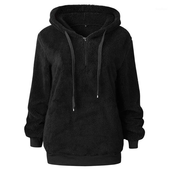 

women's baggy fluffy pullover hoodie soft teddy fleece jumper for winter ladies long sleeves sweatshirt w118 wool & blends, Black