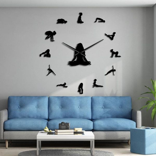

wall clocks yoga poses diy giant clock find your balance meditation art home dcor modern large watch mindfulness gift