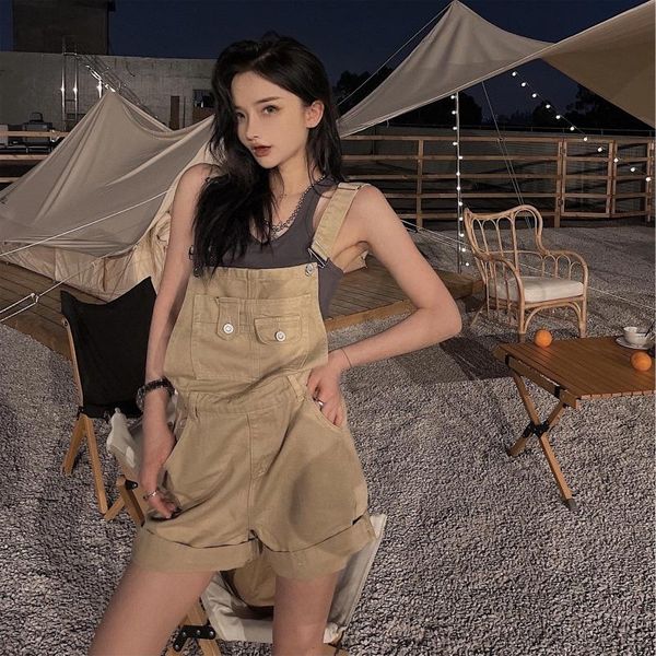 

women's shorts european summer high-waisted thin loose tooling straight wide-leg strap jeans overalls women fashion streetwear 2021, White;black