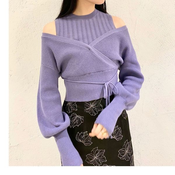 

women's sweaters kuzuwata female sweater with no shoulder straps, solid color, sexy, strap, loose mesh , for spring and autumn, we4b, White;black