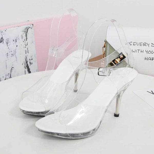 

dress shoes 2021 transparent crystal high-heeled female sandals women non-slip bottom fashion ladies fish mouth slippers 35-43, Black