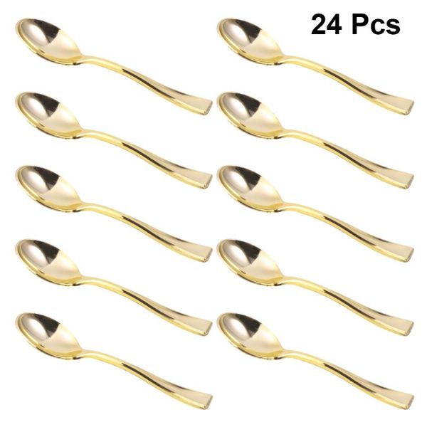 

spoons 24pcs mini cake disposable dessert ice-cream for home shop party golden