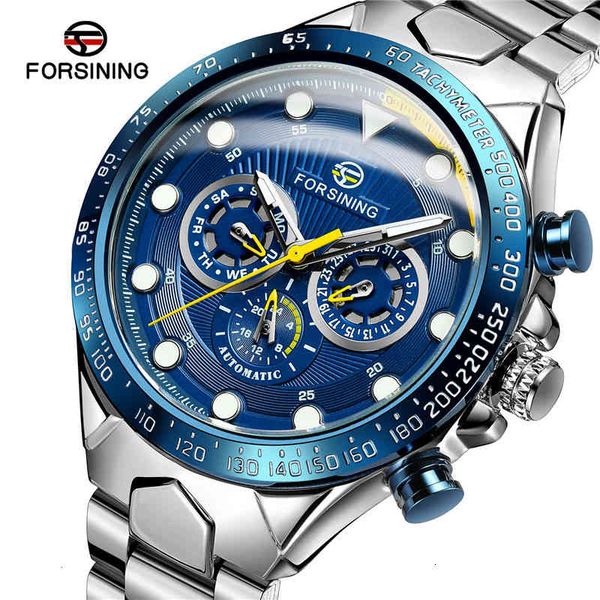 

automatic mechanical men's watch forsining military sports clock brand luxury steel skeleton waterproof man's 030, Slivery;brown