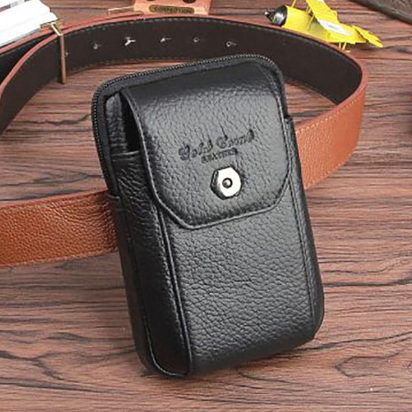 

waist bags cell/mobile phone men pack bag pocket cigarette case purse genuine leather real male hip bum belt fanny