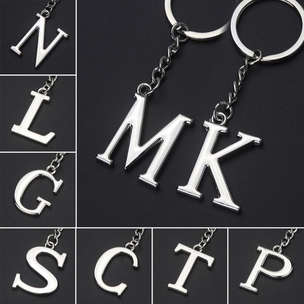 

new a-z 26 letter keychain stainless steel keyring key holder fashion accessories, Slivery;golden