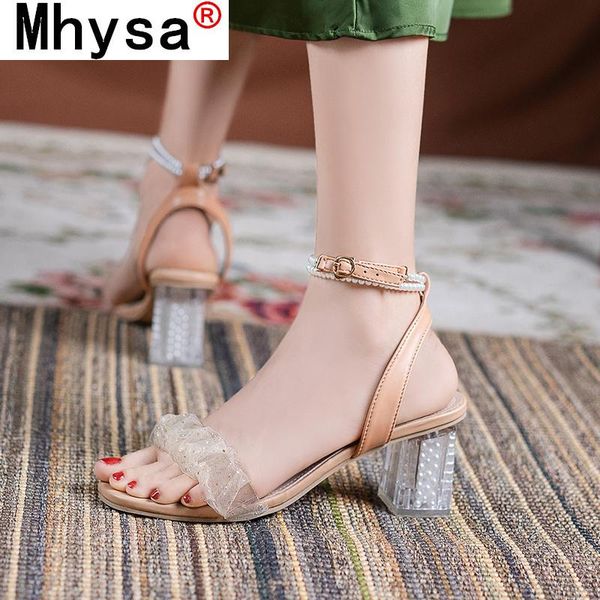 

sandals 2021 summer women's pearl decoration square heel shoes fashion low-heeled casual low-top, Black