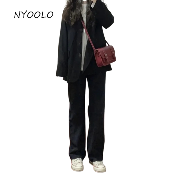 

women's jeans nyoolo vintage streetwear classic high waist black oversized washed women casual boyfriend hip hop straight denim pants, Blue