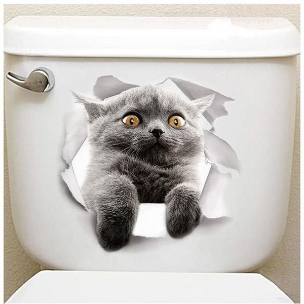 

wall stickers funny cat pattern toilet for wc wash room home decoration diy vivid 3d animal decals pvc mural art