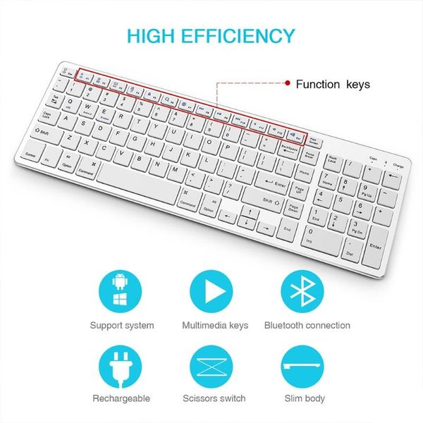 

keyboards bluetooth keyboard 102 keys rechargeable wireless with number pad for laptablet cellphone ju15 21