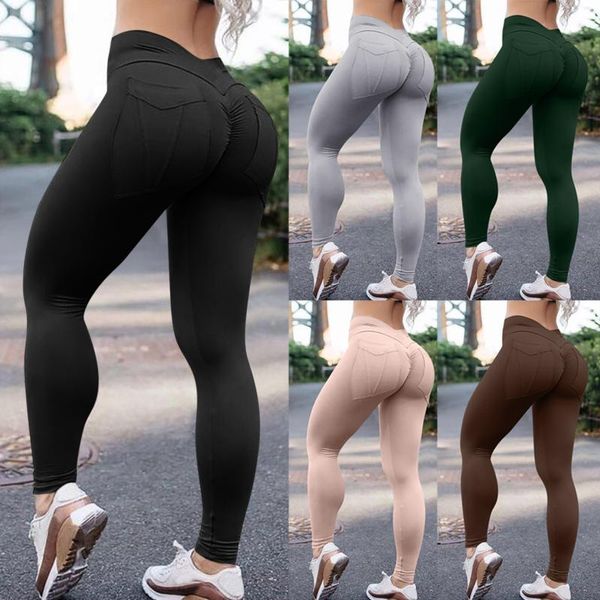 

yoga outfit pants women with pocket plus size leggings sport girl gym tummy control jogging tights female fitness