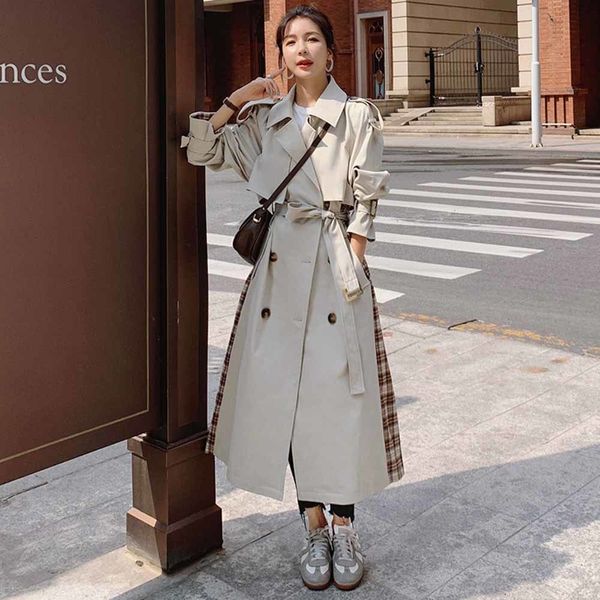 

women's trench coats long knit woman's jacket spring, mostly loose with double-sided belt 97zc, Tan;black