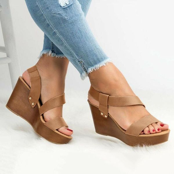 

sandals women open toe breathable soft sole shoe ankle strap wedges heel slipper loafers casual pu leather sandal summer, Black