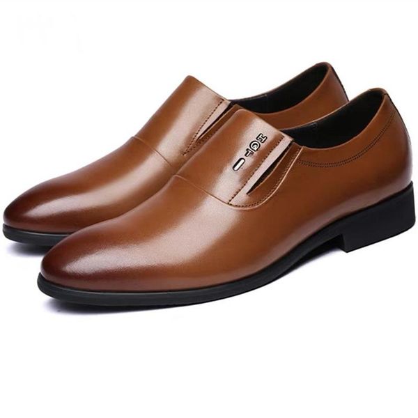 

dress shoes fashion pointed toe business men loafers leather oxford for formal mariage slip on wedding party, Black